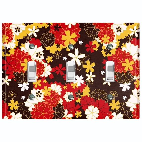 Metal Light Switch Plate Cover Japanese Flower Pattern Green Wallpaper FLW040