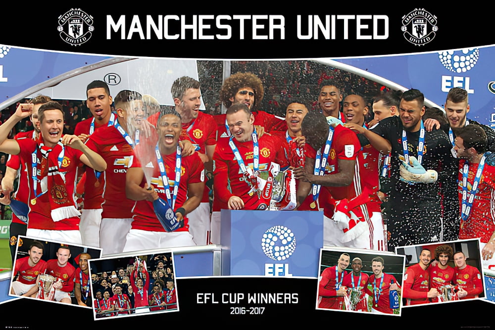 Manchester United EFL Cup Winners 2017 Poster Magnetic Notice Board Inc Magnets 