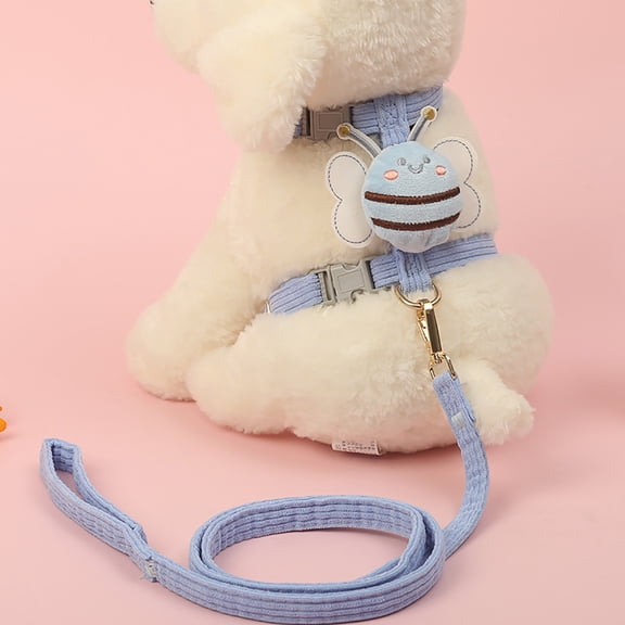 Small Dog Harness and Leash Set with Metal D Ring, Soft Breathable Harness for Small Breeds, Adjustable Pull Leash for Walking, Cute Bee Design Harness