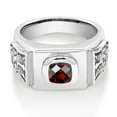 thumbnail image 2 of Gem Stone King Men's 925 Sterling Silver Cushion Checkerboard Red Garnet and White Moissanite Ring (2.53 Cttw, Gemstone Birthstone,, Size 13), 2 of 4