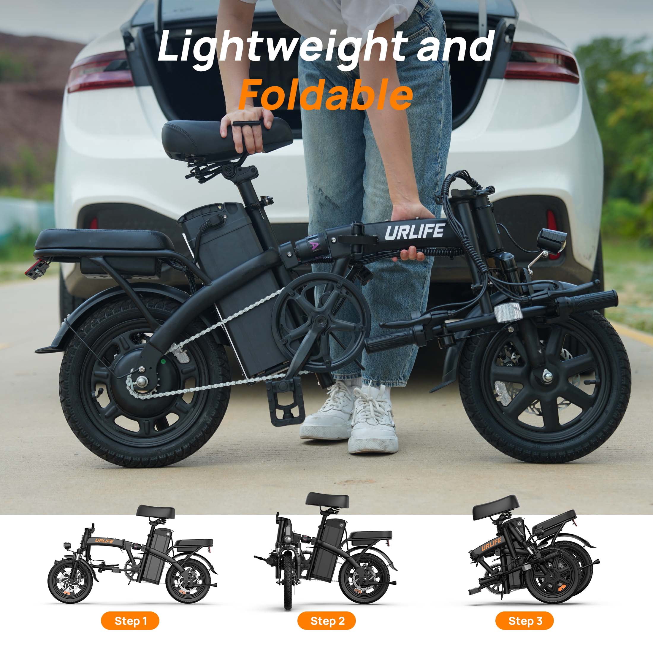URLIFE Folding Electric Bike for Adults, 14" Portable Commuter Ebikes, 20-40 Mile Long Range, 500W Peak Motor, 20MPH,48V 7.5Ah Removable 48V Battery, UL2849 Mini Bike