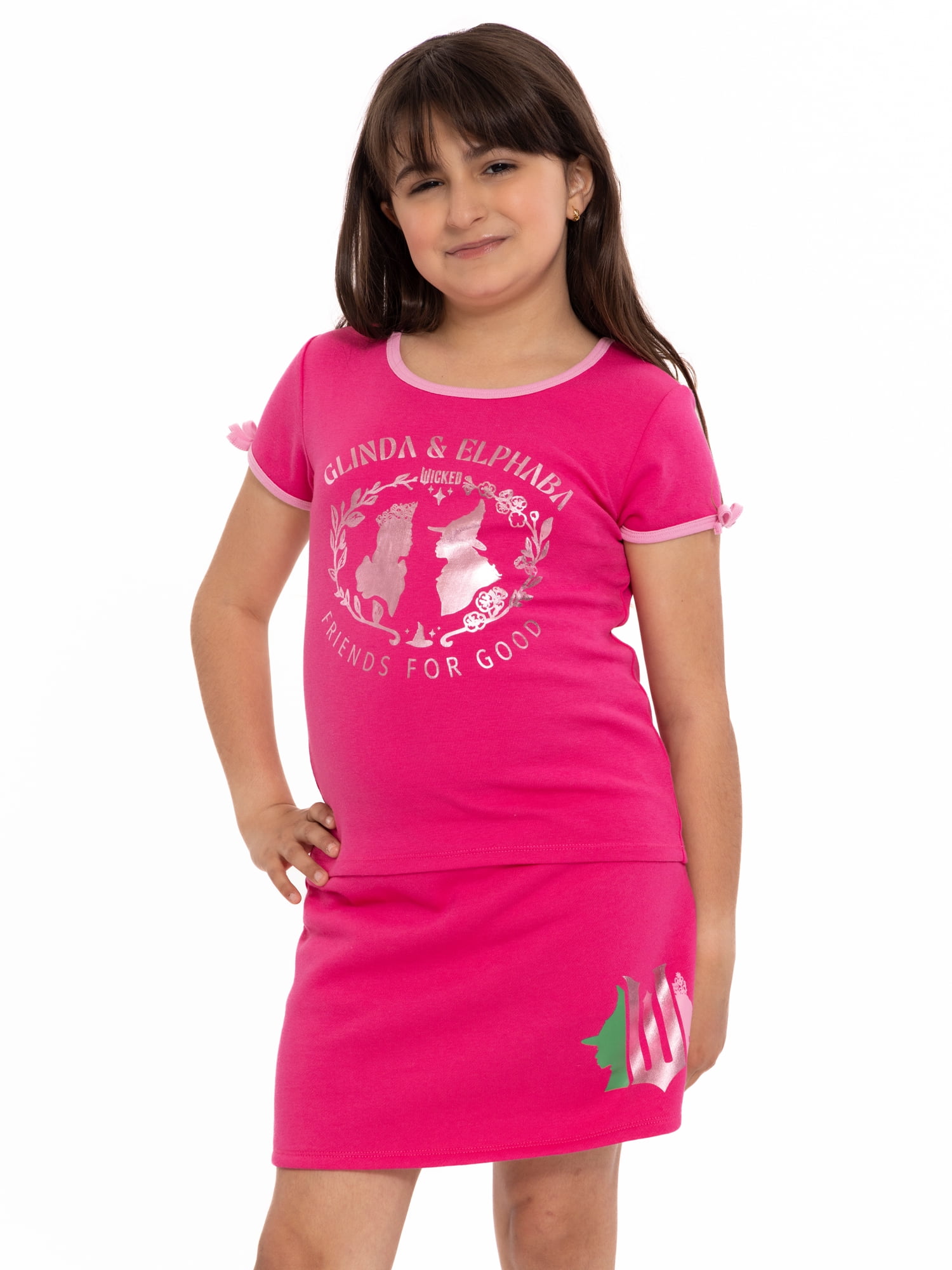 Wicked Girls Short Sleeve Bow Detail Graphic T-Shirt, Sizes 4-16