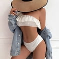 thumbnail image 3 of Fairnull 2 Pcs/Set Women Bikini Set Solid Color Ruffle One Shoulder High Waist Quick Drying Swimming Padded Ribbed Beach Swimwear Water Sports Clothes, 3 of 7