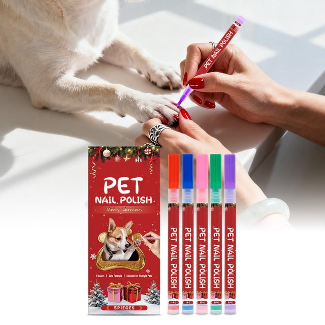 Festive Pet Manicure Pen Quick Drying Easy Application DIY Holiday Kit for Cats and Dogs 5PCS
