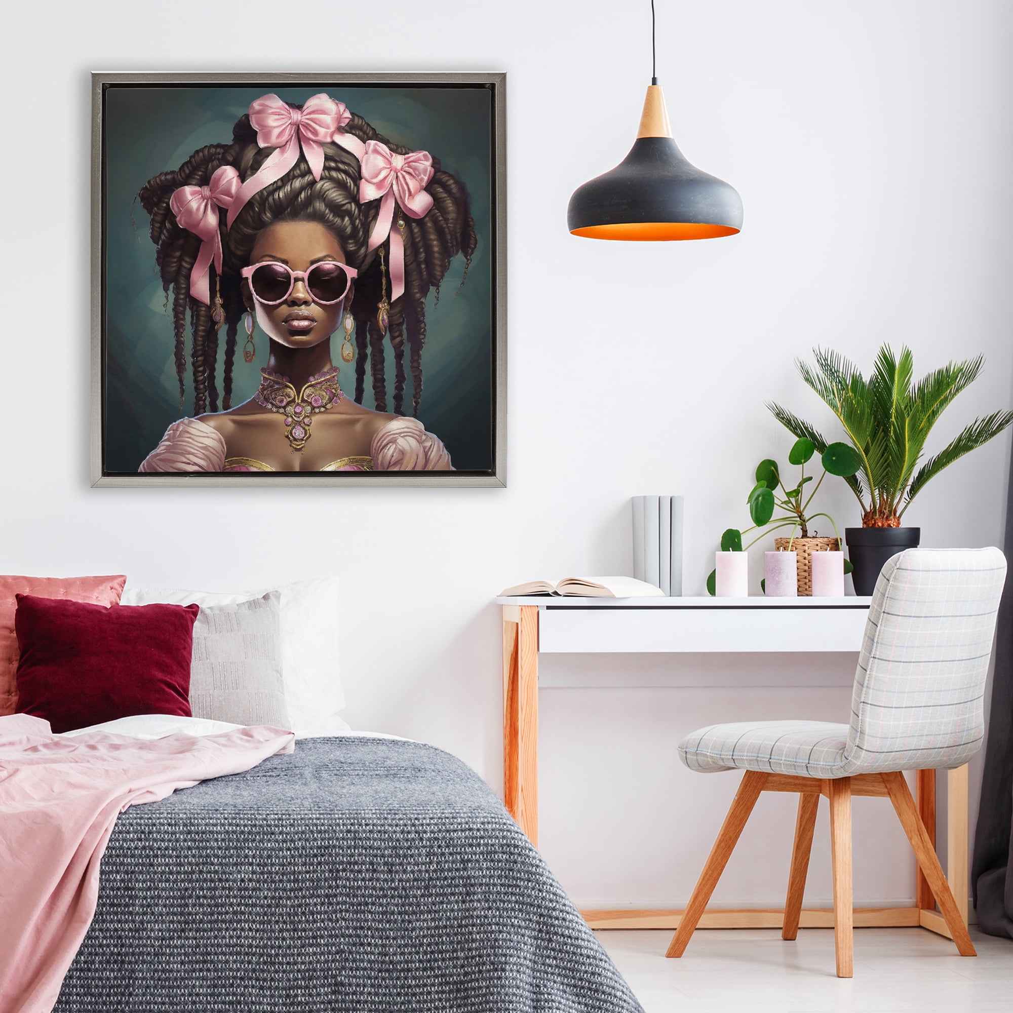Stupell Industries Rococo Woman With Bows Gray Framed Floater Canvas Wall Art, design by Grotto Studios