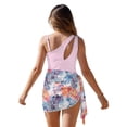 thumbnail image 2 of SEANATIVE Girls Swimsuit and Cover up Set One Piece Bathing Suit See-through Mesh Skirt, 2 Piece Back Cut Out Design Swimwear, Size 17-18 Years, Tropical Monstera Leaf Pink, 2 of 7