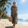 thumbnail image 5 of aohooy Cowl Neck Maxi Dress for Women Summer Casual Short Sleeve Cotton Long Length Dresses with Pockets Flowy Beach Sundress Coffee,XXXL, 5 of 9
