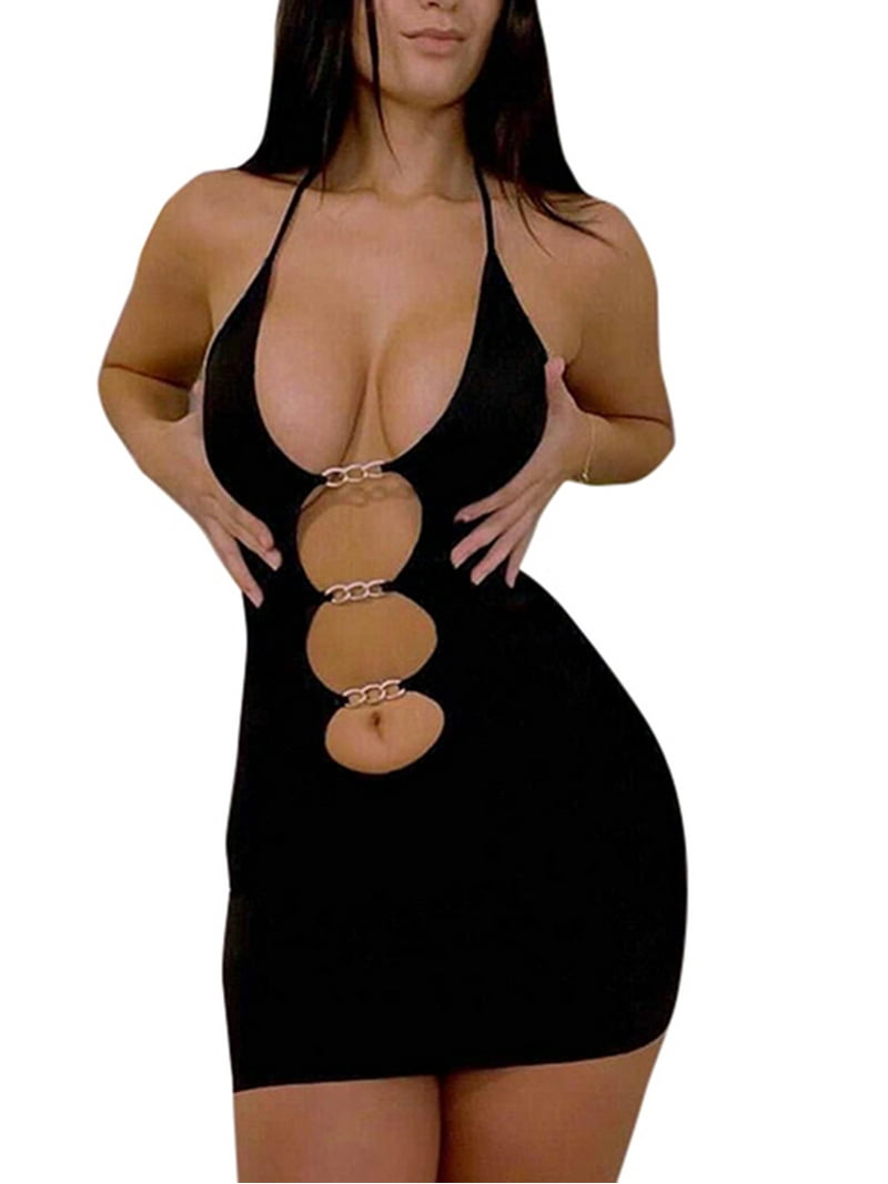Gureui Women Sexy Hollow Out Bodycon Dress Black Halter Neck Backless Off-the-shoulder Nightclub Party Mini Dress - Walmart.com Gureui Women Sexy Hollow Out Bodycon Dress Black Halter Neck Backless Off-the-shoulder Nightclub Party Mini Dress - Walmart.com