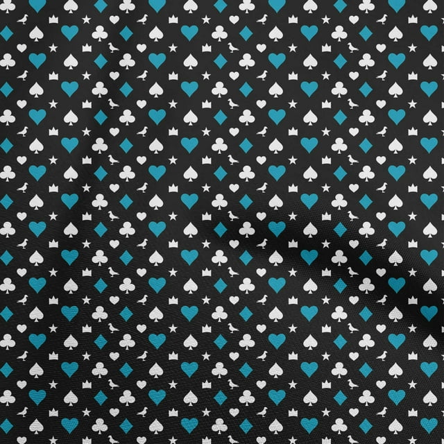 oneOone Polyester Spandex Teal Blue Fabric Poker Card Sewing Material Print Fabric By The Yard 56 Inch Wide