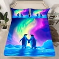 thumbnail image 2 of jejeloiu Cartoon Cute Penguin Full Size Sheets,Colorful Aurora Bed Sheets For Girls Boys 4 Pieces, 2 of 7