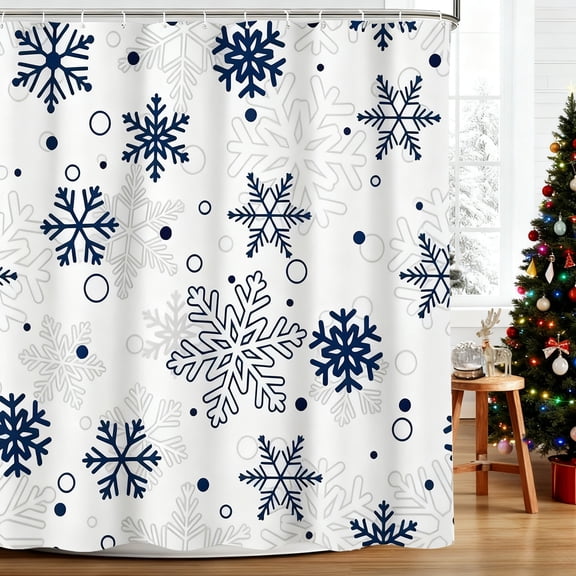 Christmas Shower Curtain Snowflake Polyester Waterproof Fabric for Bathroom Bathtub Decor with 12 Hooks Christmas Bathroom Decoration by MPOISVA