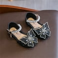 thumbnail image 6 of Girls Dress Shoes Big Bow Mary Jane Wedding Flower Bridesmaids Low Heels Glitter Sequins Princess Ballet Flats Shoes Black for Kids (US 1 Big Kid), 6 of 10