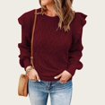 thumbnail image 4 of Women's casual round neck long-sleeved ruffled warm sweater light blue XXXL, 4 of 5