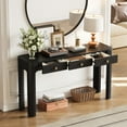 thumbnail image 2 of 52'' Rustic Curved Console Table, Entryway Table with 3 Concealed Drawers, Sturdy Sofa Table with Thick Legs for Hallway & Living Room, Black, 2 of 9