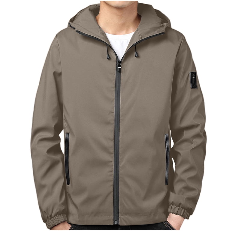 Mens Windbreaker Solid Color Zipper Pocket With Velvet Long
