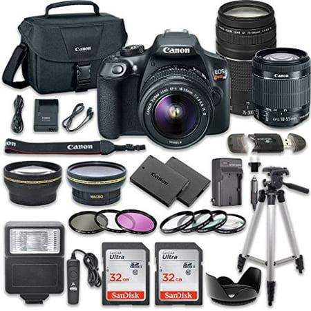 Canon EOS Rebel T6 DSLR Camera Bundle with Canon EF-S 18-55mm f/3.5-5.6 IS II Lens + Canon EF 75-300mm f/4-5.6 III Lens + 2pc SanDisk 32GB Memory Cards + Accessory
