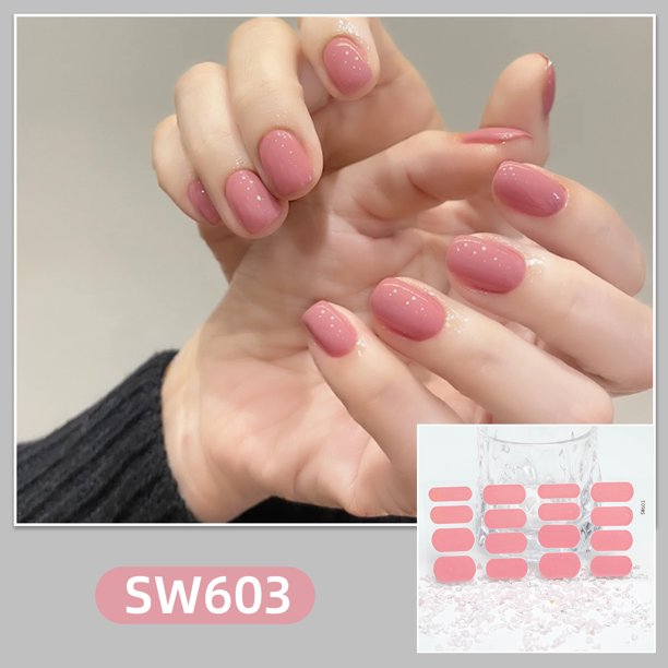 Pegatinas de uñas de Gel semicuradas DIY, pegatinas de uñas de larga duración, Color sólido, flores frescas en primavera, tiras de uñas, parche deslizante, calcomanía de cubierta completa