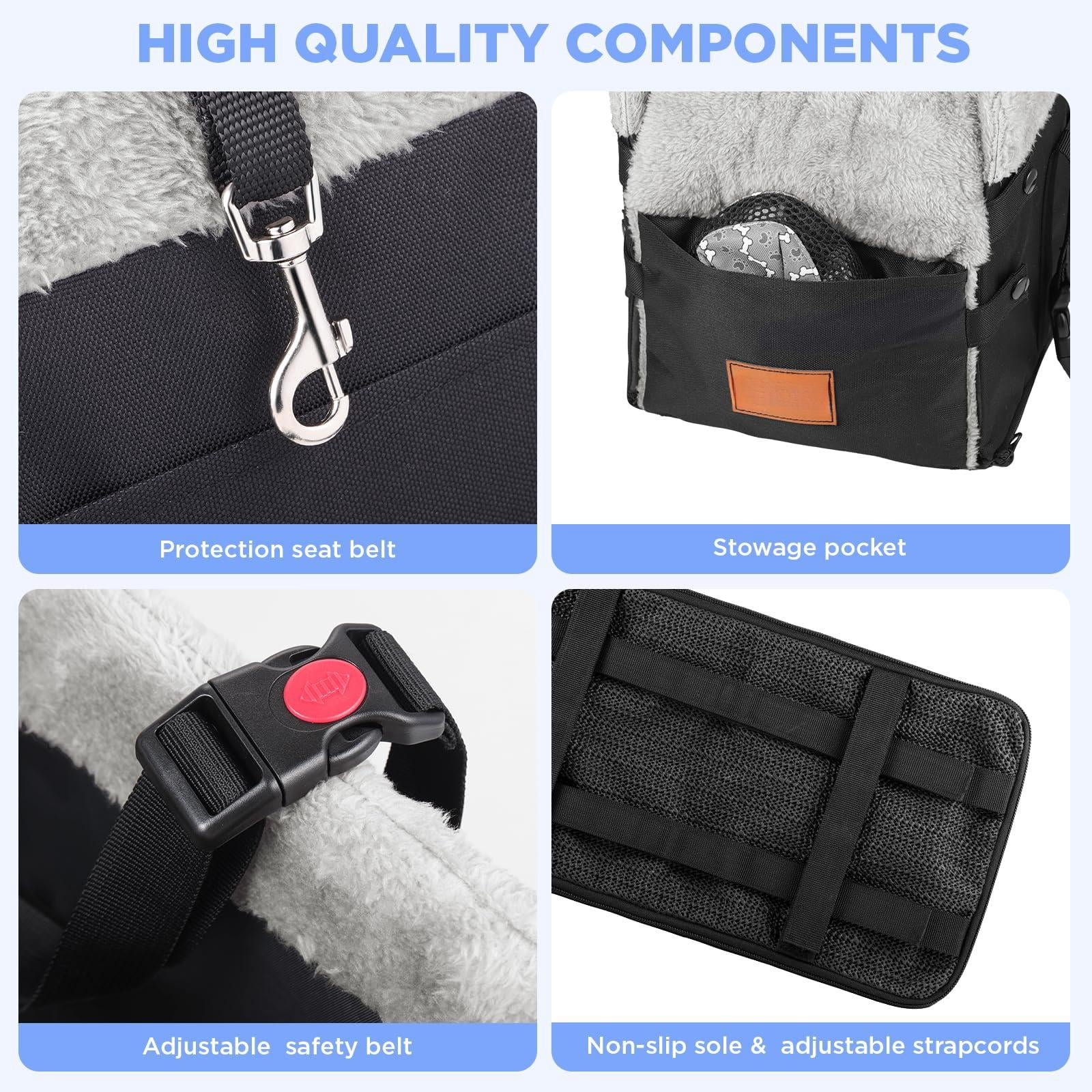 Center Console Dog Car Seat For Small Dogs Washable Foldable Booster Puppy With Safe Protection Hooks Adjustable Straps And Storage Pocket Pet Up To15lbs