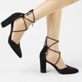 thumbnail image 4 of BLISSFUL STEP Women's Back to School Pointed Toe Sandals Lace Up Block Heel Faux Suede Dress Shoes Black 10, 4 of 7