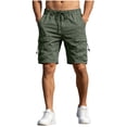 thumbnail image 1 of Elastic Waist Cargo Shorts for Men Solid Color with Pockets Button Bandage Casual and Fashionable Shorts, 1 of 9