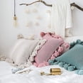 thumbnail image 4 of Nvzi Knitted Pillow Covers with Pompoms Tassels Boho Farmhouse Striped Cable Knit Throw Pillow Cases Decorative Pillow Cushion Cover for Home Sofa Couch Bed 18 x 18 inches Mint Green, 4 of 5
