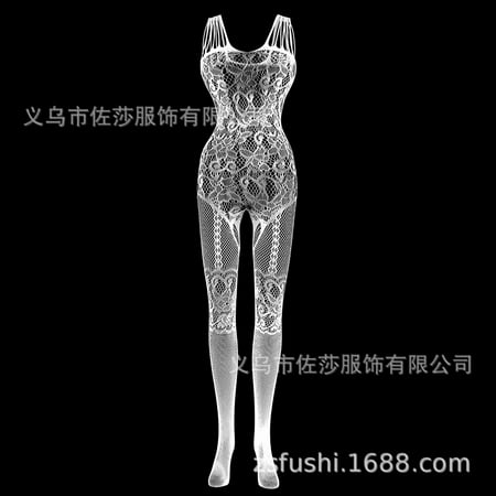 Generic Sexy Lingerie Sexy Suspenders Black Real Person Hollowed-out and Crotchless Mesh Bodysuit Stockings Jacquard Mesh Stockings W062