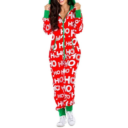 

Musuos Womens Christmas One Piece Pajamas with Hood Long Sleeve Home Wear Suits