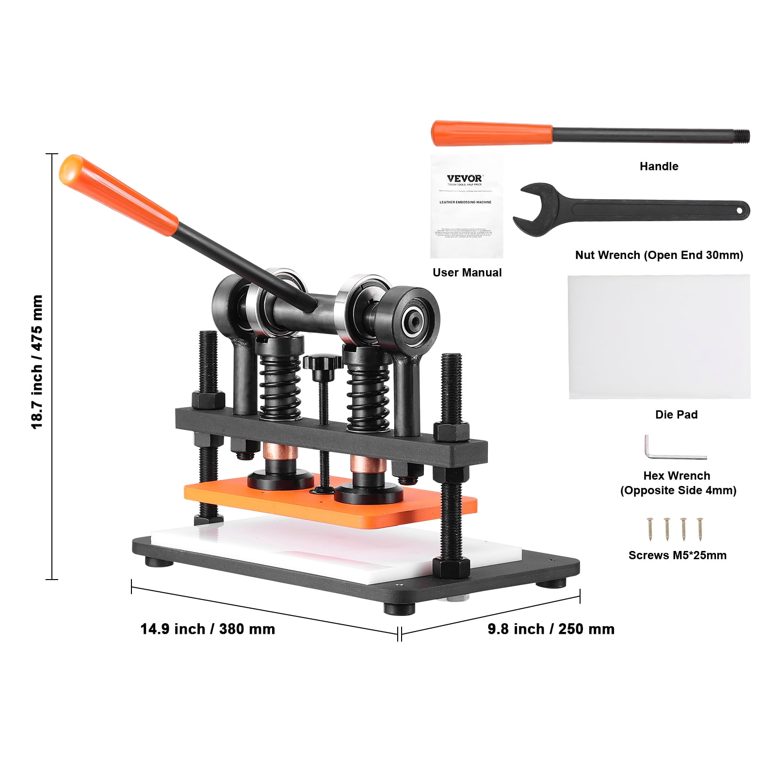 VEVOR Leather Cutting Machine, 10.2 x 5.9 in Embossing Plate Manual Die Cutter, 0.47 in Pressure Stroke Dual Guide Shafts Die Cut Machine, Leather Embossing Machine for Various of Materials