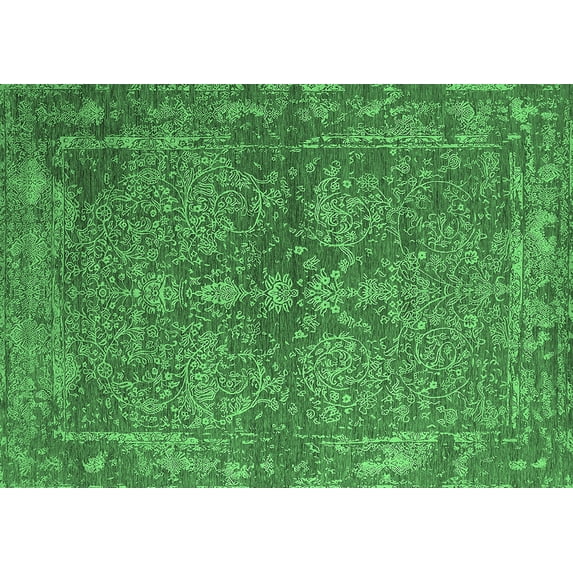 Ahgly Company Indoor Rectangle Oriental Emerald Green Industrial Area Rugs, 2' x 5'