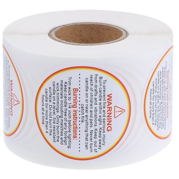 500 Pieces Self Adhesive White Candle Warning Labels for Craft Supplies and Safe Jar Crafting
