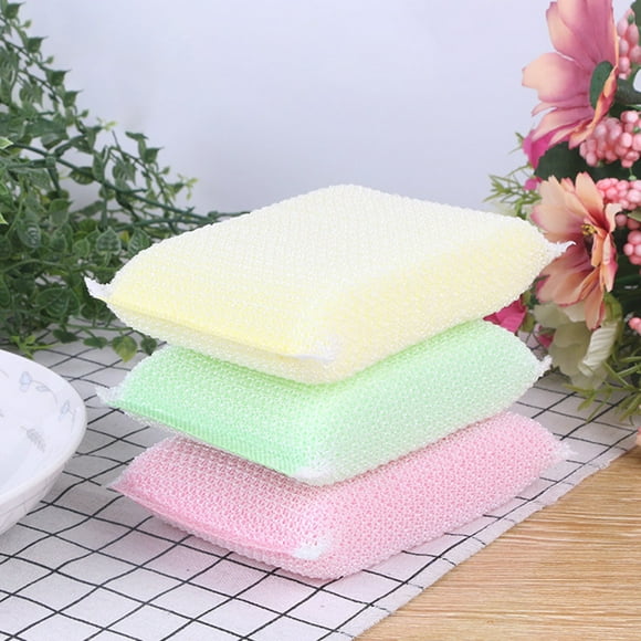 Dvkptbk Multi-Purpose Scrub Sponges Kitchen 3 Pack, Long-Lasting and Reusable Dish Sponge, Non-Scratch Microfiber Dish Scrubbers for Efficiently Cleaning Dishes Pots Pans and More