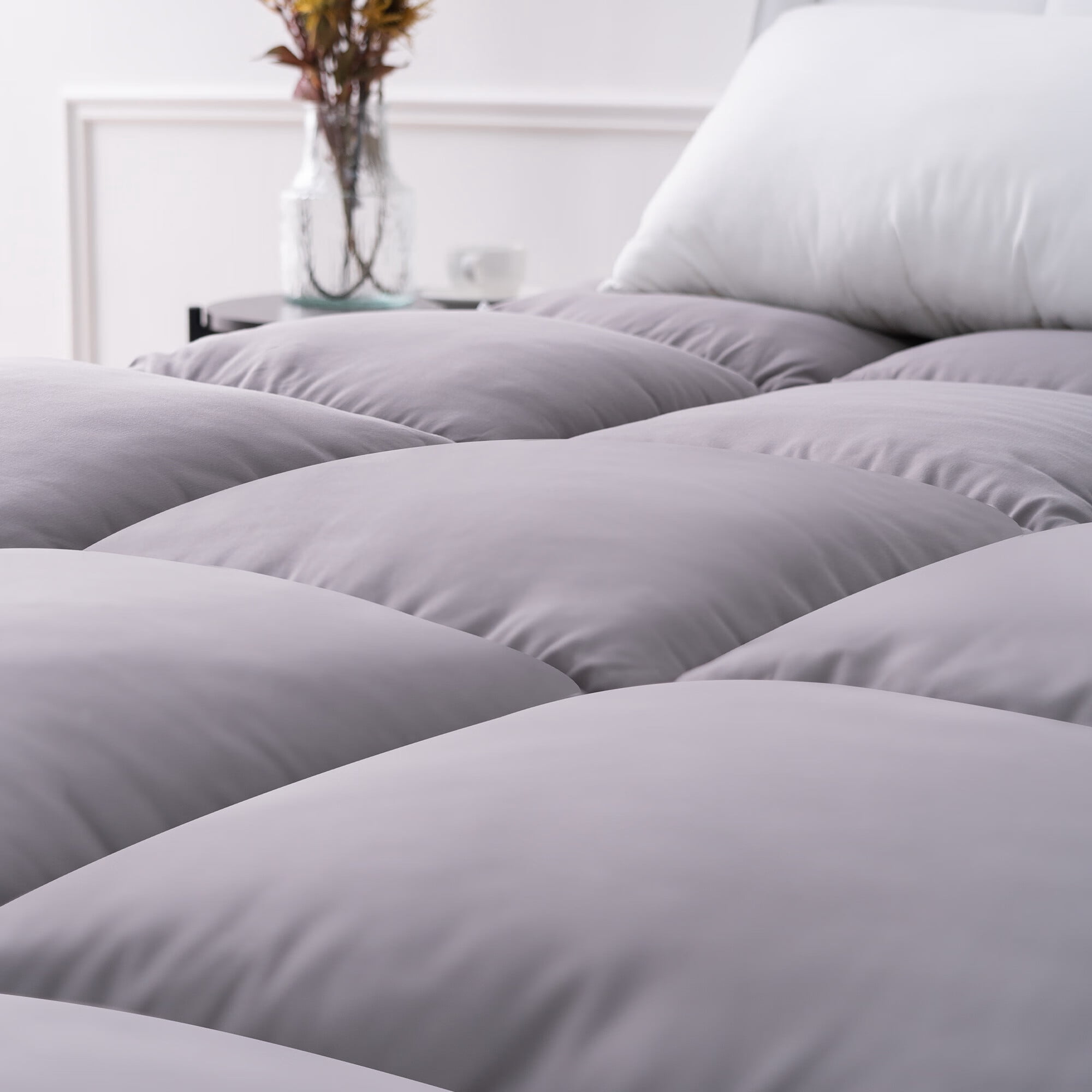 QUEEN ROSE Twin Mattress Topper, Extra Thick Cooling Mattress Pad Cover, 400 TC Cotton Pillow Top Protector, 8-21 inch Deep Pocket, Soft Spiral Fiber Pad for Back Pain, Down Alternative Fill, Gray