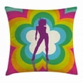 thumbnail image 1 of 70s Party Decorations Throw Pillow Cushion Cover, Vibrant Colorful Flower with Dancing Woman Psychedelic Kaleidoscopic, Decorative Square Accent Pillow Case, 18 X 18 Inches, Multicolor, by Ambesonne, 1 of 2
