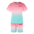 thumbnail image 4 of Men's New York Print Crewneck T-Shirt and Drawstring Shorts Set, Black-White Gradient 2-Piece Casual Tracksuit, 4 of 5