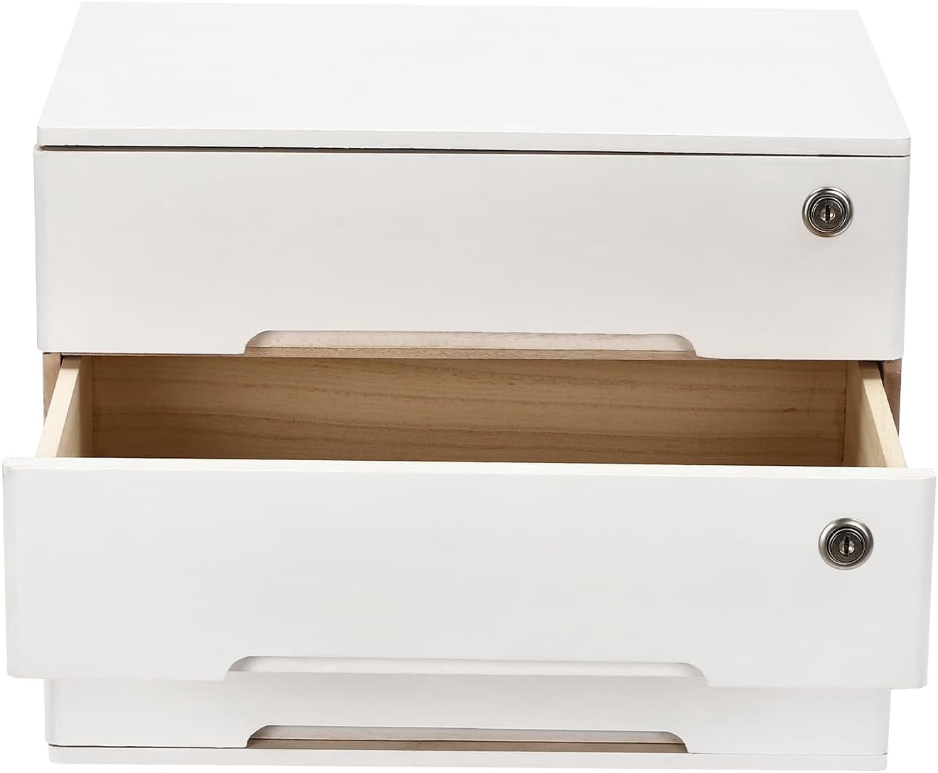 3-Drawer Desktop Storage Cabinet, White Wooden Desk Organizer Cabinet with Lockable Drawers, for Office Home Stationery & Cosmetics Storage