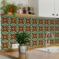 thumbnail image 3 of Mi Alma Green/Yellow Vintage Flower Peel & Stick Tiles - Vinyl Backsplash 8x8, 3 of 11