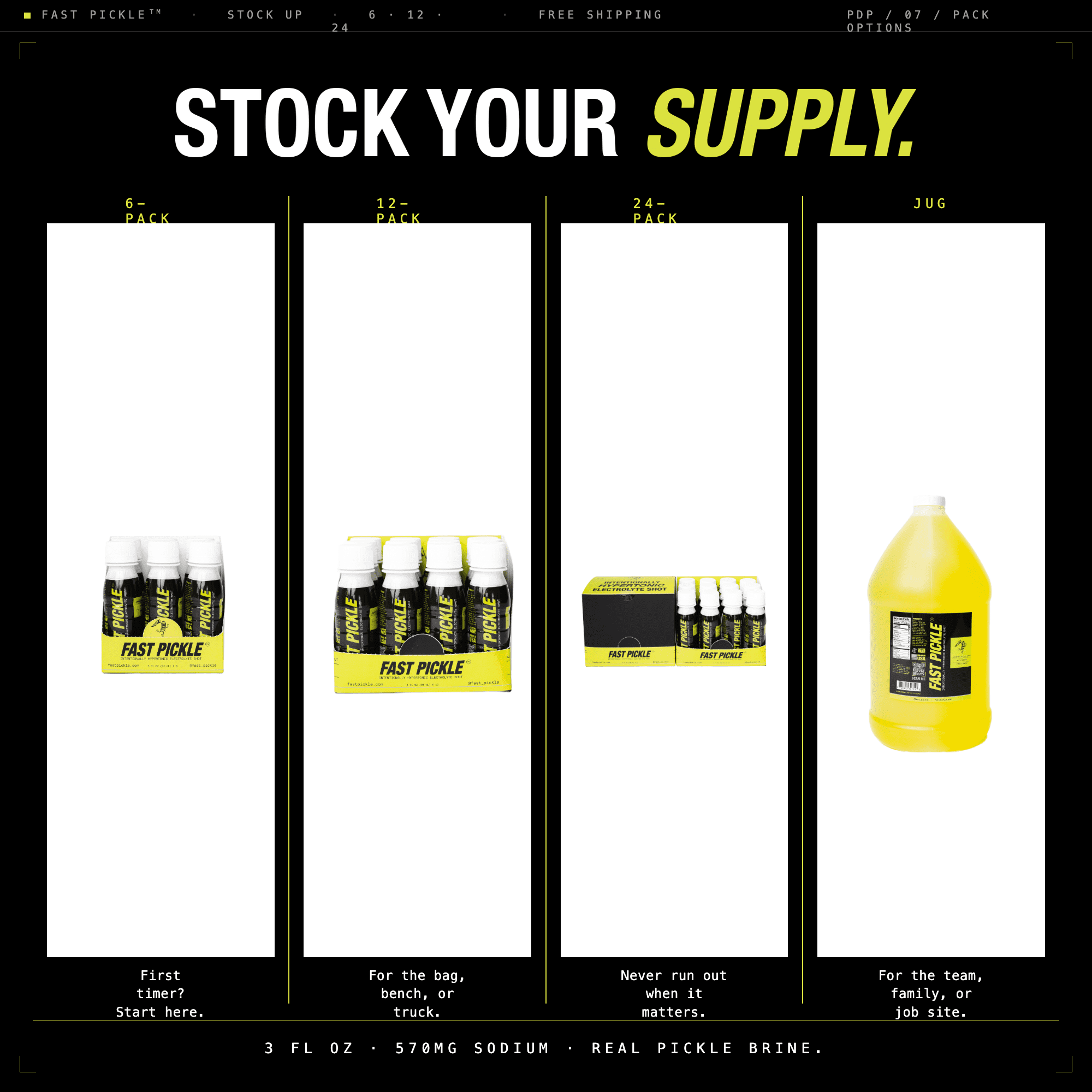 Fast Pickle Juice Pickle Shots For Leg Cramps Relief - Hydration & Electrolyte Support, No Sugar, Natural Ingredients - 3 Oz, 24 Pack