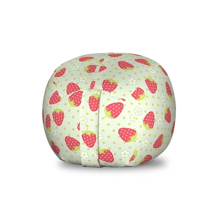 Fruits Storage Toy Bag Chair  Spring Daisy Blooms Fresh Strawberry Polka Dots Cheerful Life Cartoon Art  Stuffed Animal Organizer Washable Bag  Small Size  Pale Green Red  by Ambesonne