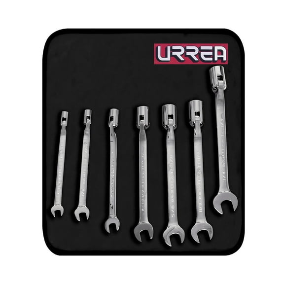 URREA SAE full-polished flex head wrench set, 7 pieces.