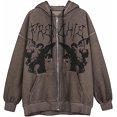 thumbnail image 1 of Sudadera con capucha Y2K con estampado de retrato para mujer, manga larga, con cremallera, con bolsillos, color café XL ER, 1 of 5