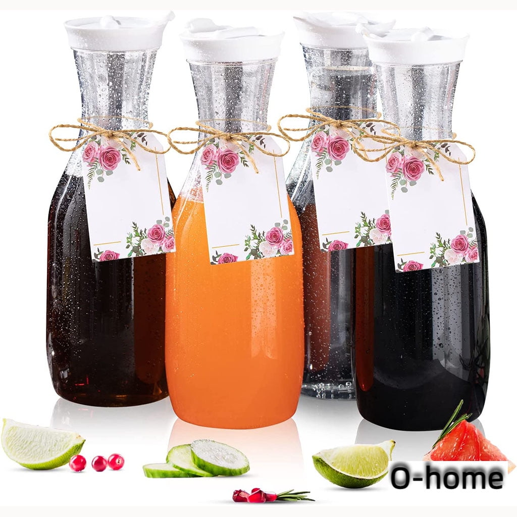 4 Pack Clear Plastic Water Carafes 50 Oz Beverage Pitcher Carafe with ...