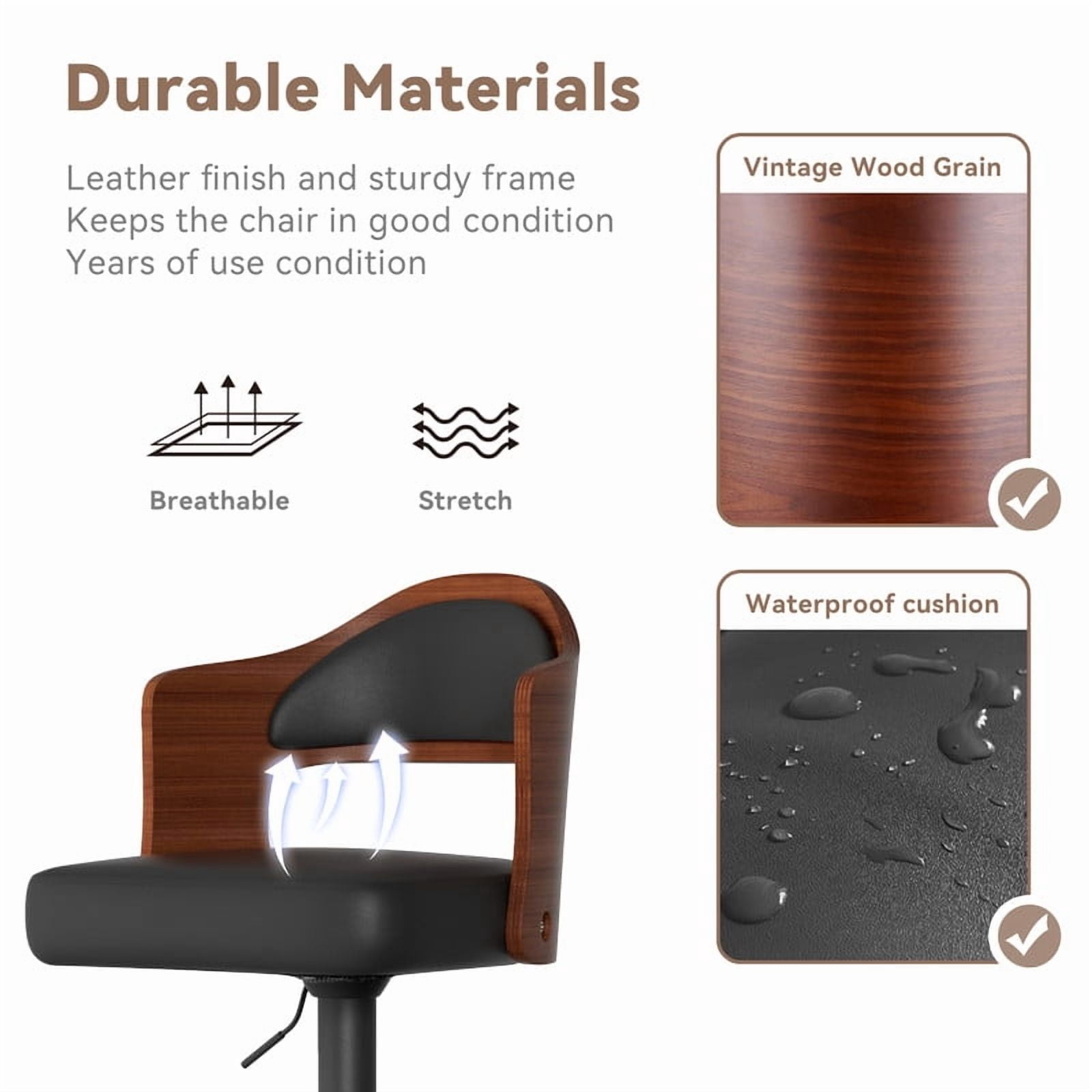 Daluvenix Swivel Bar Stools Set of 4, Wooden Kitchen Bar Chairs with Back, PU Leather Counter Height Barstools for Kitchen Island, Black