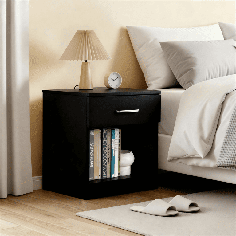 Zimtown Black Nightstand Set of 2, Small Beside Tables with Drawer