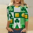 thumbnail image 4 of LEKWK St Patricks Day Shirt Beer Mug Irish Harp Argyle Round Neck 3/4 Sleeve Casual Tops Green Diamond Pattern Pub Party Tee, 4 of 8