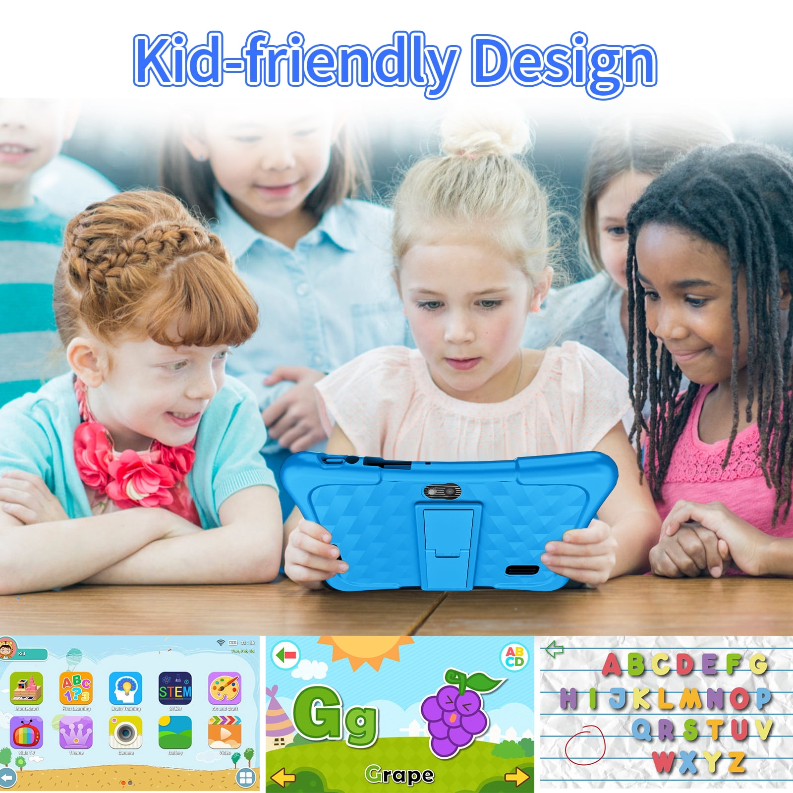 EDDBNi 7" Kids Tablet，6GB RAM 32GB ROM Android Tablet Computer for Children，parental controls，Eye Protection Toddler Tablet for Ages 4-12（light blue）