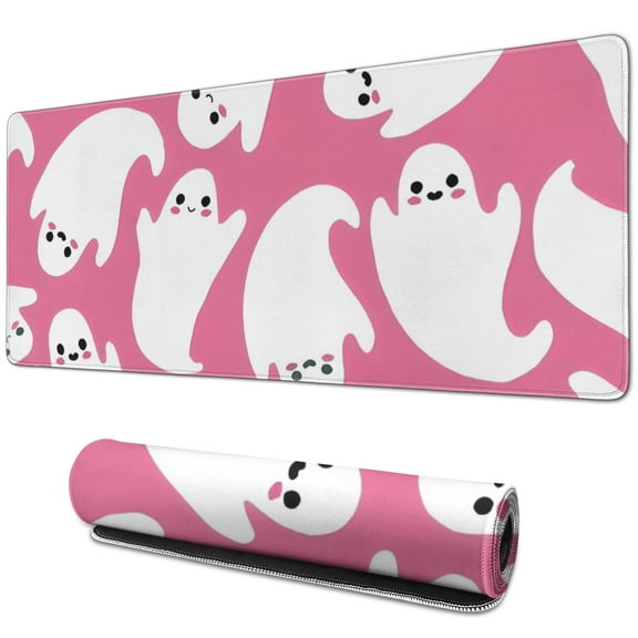 Long Mouse Pads for Desk,Halloween Cute Ghosts on Pink Pattern Desk Mats on Top Of Desks, Desk Mouse Pad Extra Large with 3mm Non-Slip Base and Stitched Edge for Gaming,Office,Work,Home 31.5"x11.8"