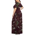 thumbnail image 6 of Viikei Plus Size Summer Maxi Dress for Women,Comfortable Short Sleeve Dress,Women's Plus Printed Casual Short Sleeve Round Neck Pleated Pocket and Ankle Dress Wine XXL, 6 of 6
