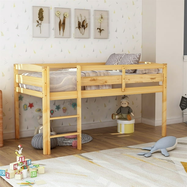 Solid Wood Twin Size Loft Bed Low, Low Twin Bed Frame With Rails