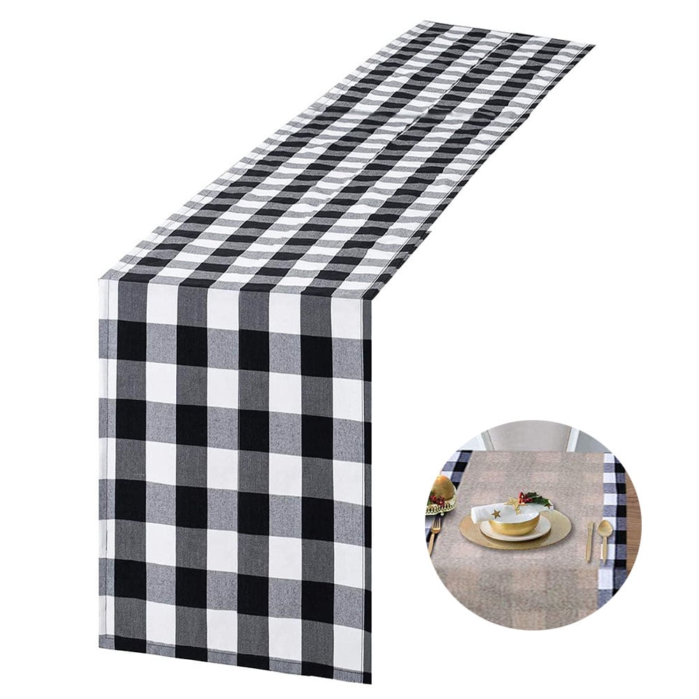 Buffalo Check Table Runner Cotton Plaid Classic 14 x 36 Inch Black and White 