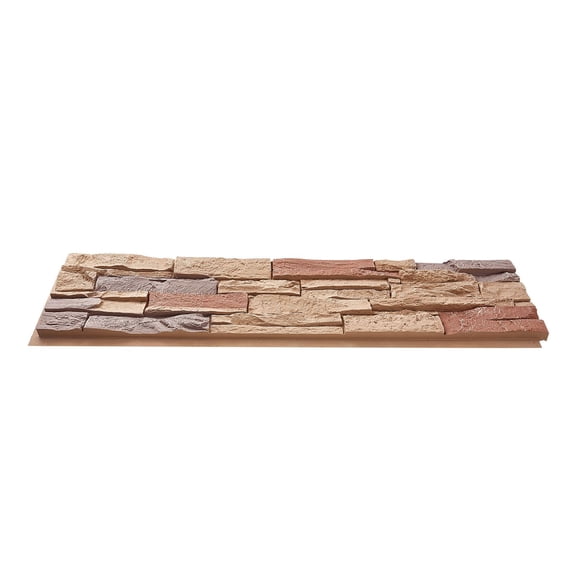 Faux Stacked Stone Panel, 45.6x12.8" PU Wall Panel, Easy-Cut Rock Siding, Brick Red